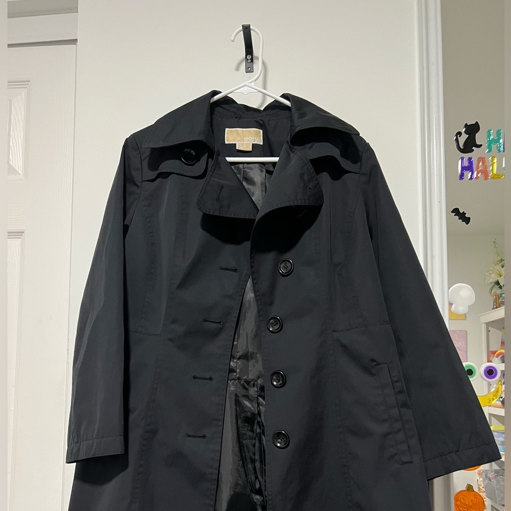 Black Michael Kors medium size waterproof mid trench coat
